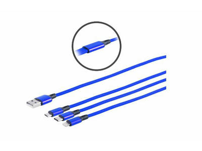 Microconnect MC-USBA-3WAY USB-kabel USB 3.2 Gen 1 (3.1 Gen 1) 1,2 m USB C/Micro-USB B/Lightning Blå