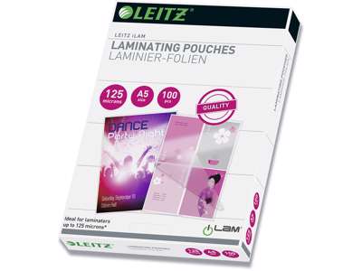 Lamineringslommer, A5, 153x216 mm, 125 micron, Leitz hotLAM Gloss