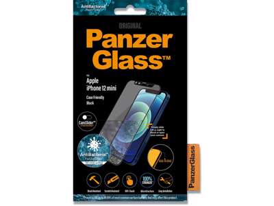 Skærmbeskyttelse, iPhone 12 Mini, Sort, 1 stk, PanzerGlass Antibacterial - CamSlider 