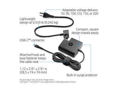 HP USB-C-rejseadapter på 65 W