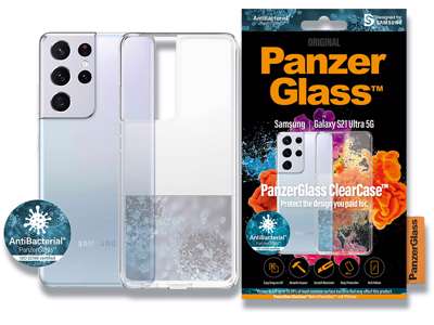 Cover, Samsung Galaxy S21 Ultra 5G, Case, Transparent, PanzerGlass Antibacterial - ClearCase 