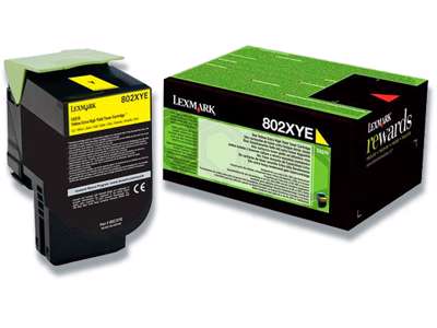 Toner, 802XYE, Yellow-gul, 4.000 sider, Lexmark 80C2XYE