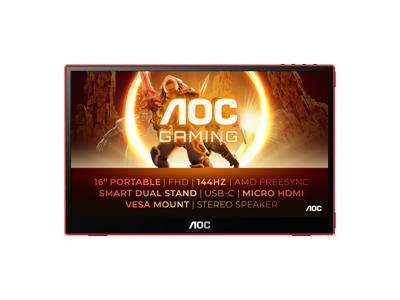 AOC 16G3 Bærbart tv og skærm Bærbar skærm Sort, Rød 39,6 cm (15.6") TFT 1920 x 1080 pixel