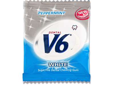 Tyggegummi, White Peppermint, 2 stk pr pakke, 250 pakker pr kasse, V6 Dental Care 