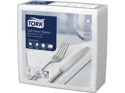 Servietter, 3 lag, Hvid, 40x40 cm, 1200 stk, Tork Advanced