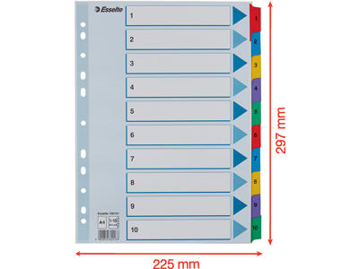 Registerblade, A4, 1-10, Flerfarvet, Esselte Mylar 