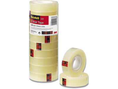 Tape, 15mm x 33m, 10 ruller, Transparent, Scotch 508