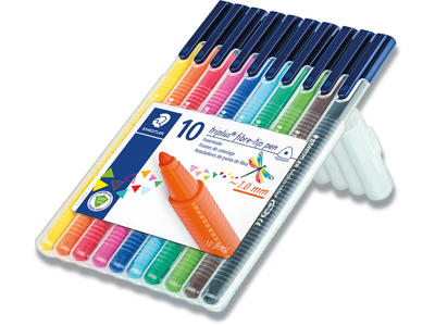 Marker, Rund spids, 1 mm, 10 assorteret, Staedtler Triplus Color 323