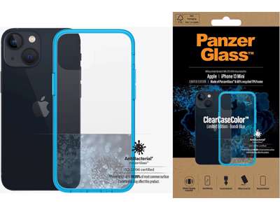 Cover, iPhone 13 Mini, Case, Transparant med Bondi Blue ramme, PanzerGlass Antibacterial - ClearCase 