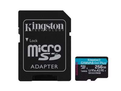 Kingston Technology 256 GB microSDXC Canvas Go Plus 170R A2 U3 V30-kort + ADP