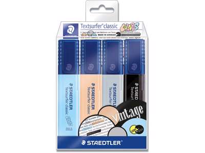 Tekstmarker, Permanent, Assorteret vintage, 4 stk, Staedtler Textsurfer Classic 364