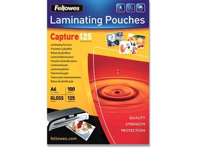 Lamineringslommer, A6, 111x154 mm, 125 micron, Fellowes Gloss