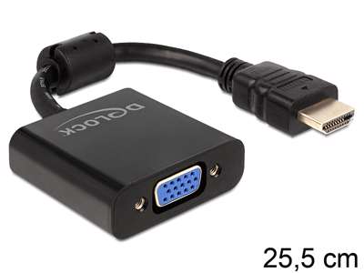 DeLOCK 65512 videokabel adapter 0,254 m VGA (D-Sub) HDMI Type A (Standard) Sort