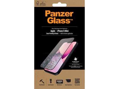 Skærmbeskyttelse, iPhone 13 Mini, Sort, 1 stk, PanzerGlass Antibacterial - Case Friendly 