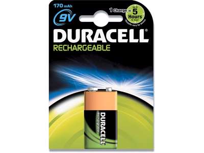 Batteri, 9 V, 1 stk, Duracell Rechargeable