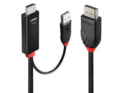 Lindy 41500 videokabel adapter 3 m HDMI + USB Type-A DisplayPort Sort