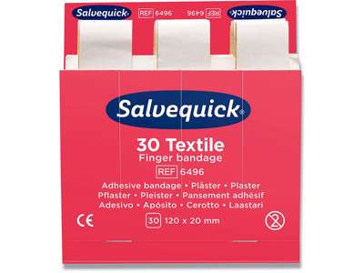 Plaster, Tekstil, 30 plastre pr refill, 6 pakker refill, Salvequick Finger 