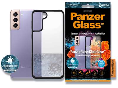 Cover, Samsung Galaxy S21+ 5G, Case, Transparant med sort ramme, PanzerGlass Antibacterial - ClearCase 