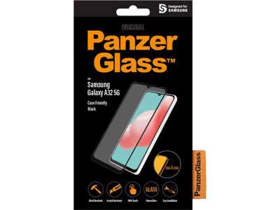 Skærmbeskyttelse, Samsung Galaxy A32 5G, Sort, 1 stk, PanzerGlass Case Friendly 