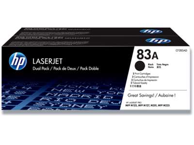 Tonere, 83A, Black-sort, Dual pack, HP CF283AD