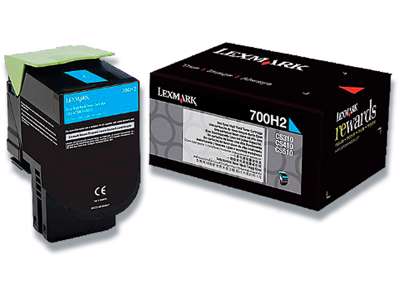 Toner, 700H2, Cyan-blå, 3.000 sider, Lexmark 70C0H20