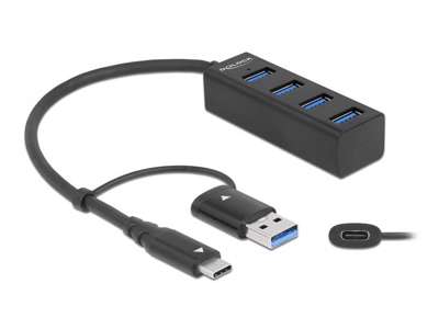 DeLOCK 63828 interface hub USB 3.2 Gen 1 (3.1 Gen 1) Type-A + Type-C 5000 Mbit/s Sort