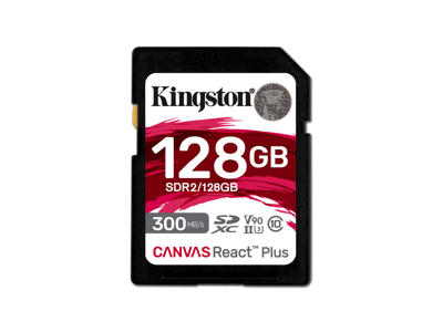 Kingston Technology 128 GB Canvas React Plus SDXC UHS-II 300R/260W U3 V90 i fuld HD/4K/8K