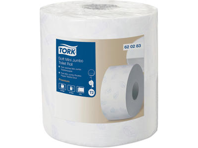 Toiletpapir, Udvendig oprulning, 2 lag, 2 ruller, Tork Premium Soft Jumbo Mini T2