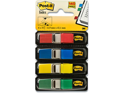 Indexfaner, 4 farver, 4x35 stk, 4.31x1.19 cm, Post-it Index 