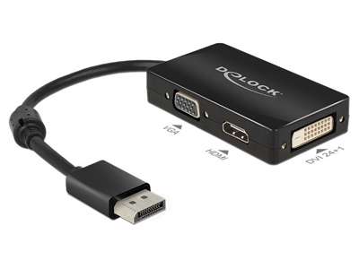 DeLOCK 0.16m DisplayPort/VGA+HDMI+DVI 0,16 m VGA (D-Sub)+ HDMI + DVI Sort