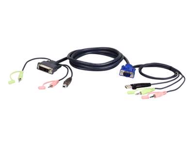 ATEN 2L-7DX2U videokabel adapter 1,8 m VGA (D-Sub) + 3.5mm + USB Type-A DVI-I + 3.5mm + USB Type-B Sort, Grøn, Lyserød