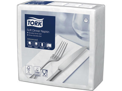 Servietter, 3 lag, Hvid, 40x40 cm, 1200 stk, Tork Advanced