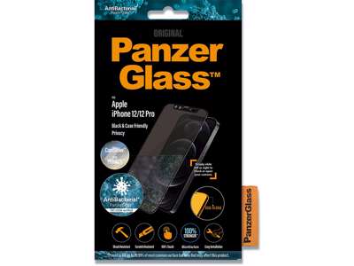 Skærmbeskyttelse, iPhone 12/iPhone 12 Pro, Sort, 1 stk, PanzerGlass Antibacterial - CamSlider Privacy