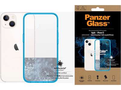 Cover, iPhone 13, Case, Transparant med Bondi Blue ramme, PanzerGlass Antibacterial - ClearCase 