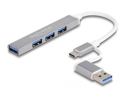 DeLOCK 64214 interface hub USB 3.2 Gen 1 (3.1 Gen 1) Type-A + Type-C 5000 Mbit/s Sølv