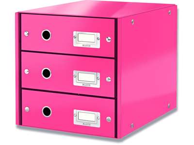 Skuffekabinet, 3 skuffer, Metallic pink, A4, Leitz Click & Store WOW 