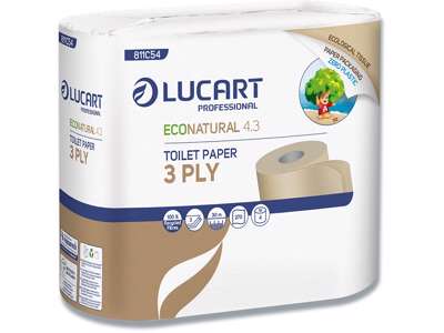 Toiletpapir, Udvendig oprulning, 3 lag, 56 ruller, Lucart T3 Natural 