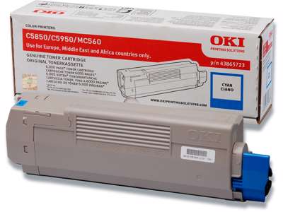 Toner, C5850-5950-MC560, Cyan-blå, 6.000 sider, OKI 43865723