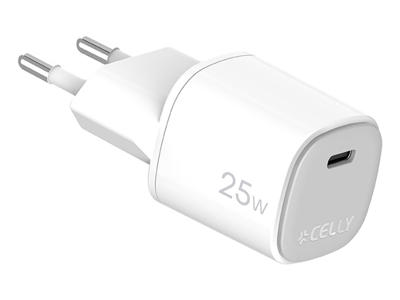 Celly UPTC1USBC25WWH oplader til mobil enhed Digitalt kamera, Mikrofon, Smartphone, Telefon Hvid USB Indendørs