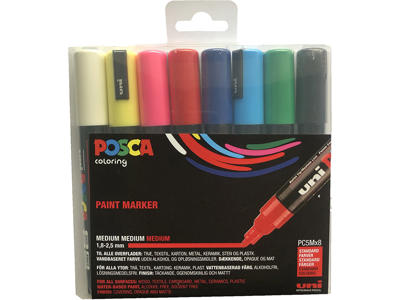 Paint marker, 1.8-2.5 mm, 8 assorterede standard farver, Rund spids, uni Posca PC-5M