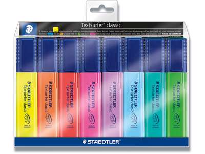 Tekstmarker, Inkjet safe, Assorteret, 8 stk, Staedtler Textsurfer Classic inkjet 364