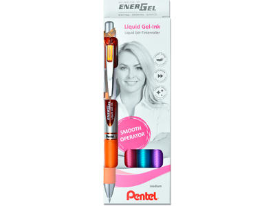 Rollerball gelpen, 0.7 mm, 0.35 mm, Orange-Pink-Lysblå-Lilla, Pentel EnerGel BL77-4COL