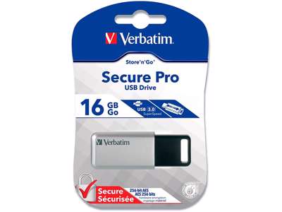 USB nøgle, USB 3.0, 16 GB, Sølv, Verbatim Secure Data Pro 