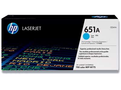 Toner, 651A, Cyan-blå, 16.000 sider, HP CE341A