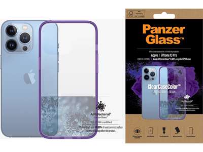 Cover, iPhone 13 Pro, Case, Transparant med Grape ramme, PanzerGlass Antibacterial - ClearCase 