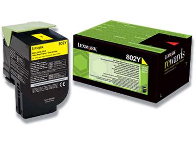 Toner, 802Y, Yellow-gul, 1.000 sider, Lexmark 80C20Y0