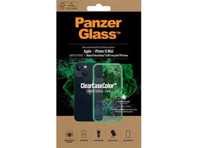 Cover, iPhone 13 Mini, Case, Transparant med Lime ramme, PanzerGlass Antibacterial - ClearCase 