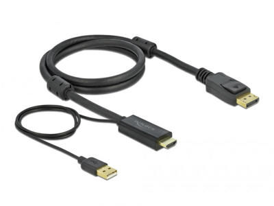 DeLOCK 85963 videokabel adapter 1 m HDMI Type A (Standard) DisplayPort + USB Type-A Sort