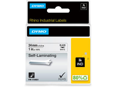 Labeltape, 24mm x 5.5m, Sort på Hvid, 1 rulle, Dymo Rhino Industri