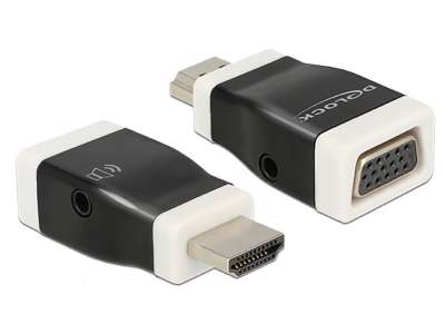 DeLOCK 65586 kabel kønsskifter HDMI-A VGA Sort, Hvid